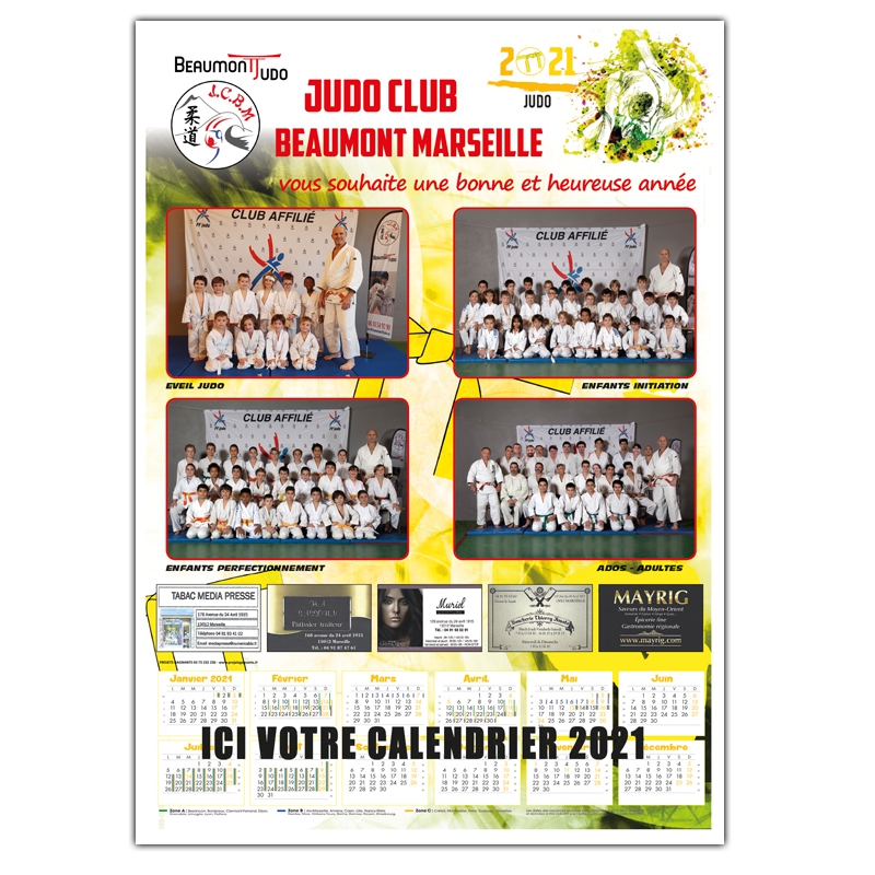 Calendrier Recto Personnalisable Format A3 Club de Judo